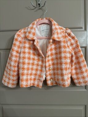 Janie and Jack Orange and White Tweed Croped Blazer